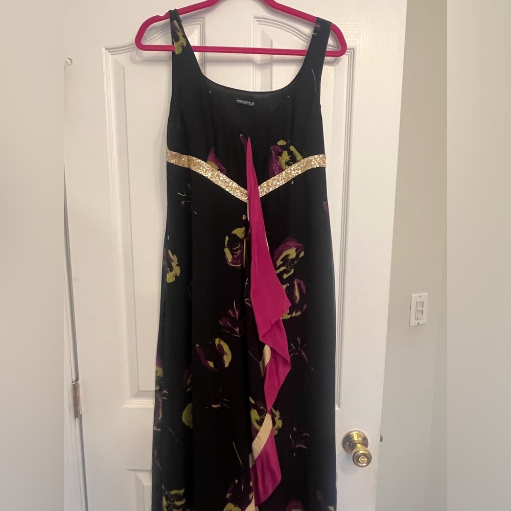 Magaschoni Ruffle Chiffon Long Dress w/ Sequin Detail